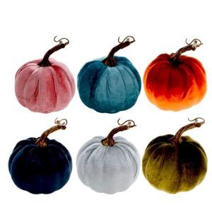 Set of six velvet pumpkins. Lot of velvet pumpkins